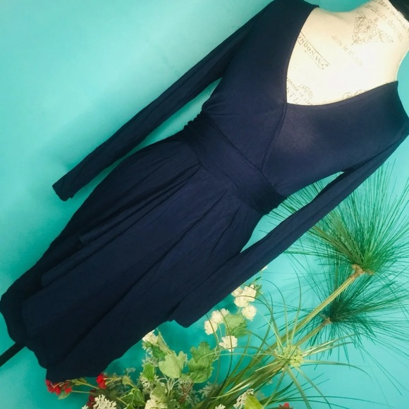 Mama Licious Maternity S Navy Blue Faux Wrap Dress Long Sleeve V Neck - Picture 3 of 6